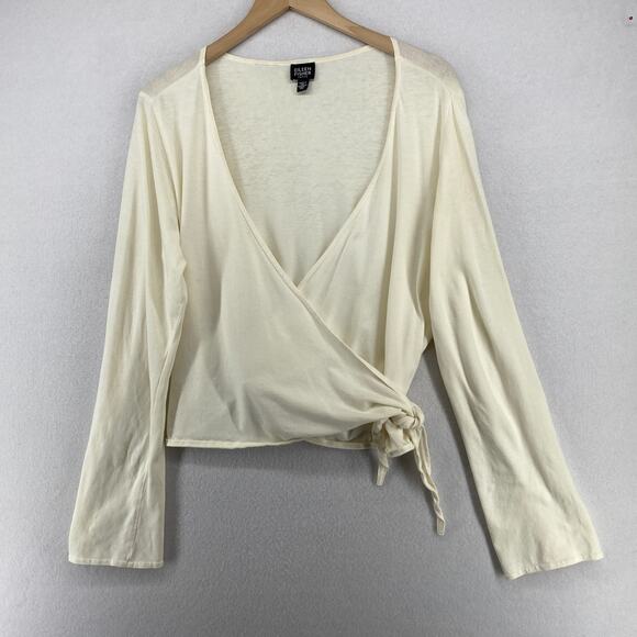 EILEEN FISHER Top PM Petite Stretch Cotton Balletcore Wrap Tie Off White USA - Picture 1 of 12